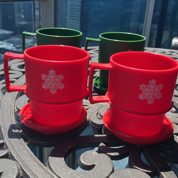 Tupperware - Vintage Cups Mugs Lids Set of 4 Red and green 1312-8 1312-7 - Picture 16 of 17